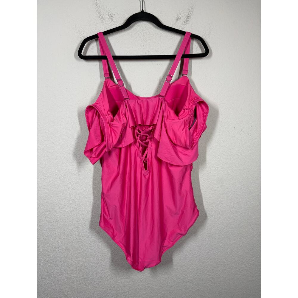 City Chic Size Medium/18 Ingrid Ruffle One Piece Fuchsia Pink Swimsuit Swimwear - Picture 5 of 15